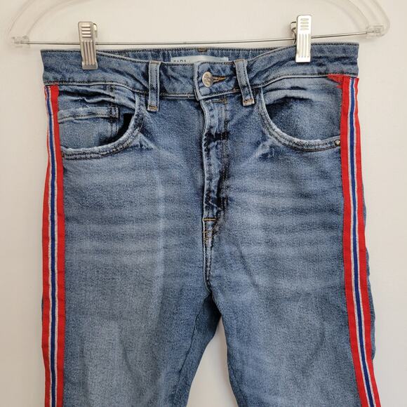 Zara Skinny Jeans Red Tuxedo Stripe Grosgrain High Rise Women 6 - Picture 4 of 12